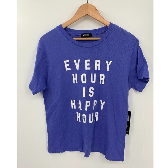 Wildfox Every Hour is Happy Hour Blue Tee Shirt M - Picture 1 of 8
